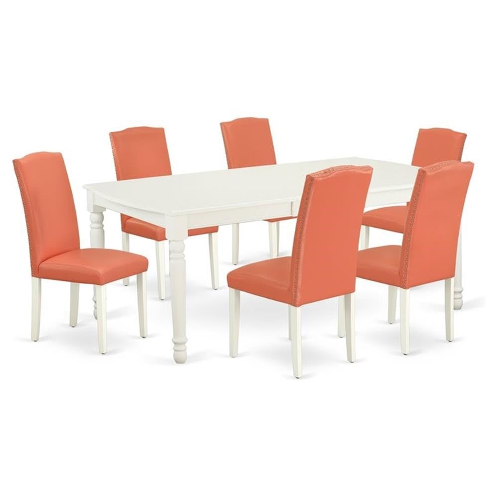 East West Furniture Doen7-Lwh-78 7 Piece Dining Set Consist Of A Rectangle Dining Room Table With Butterfly Leaf And 6 Pink Flamingo Faux Leather Upholstered Chairs, 42X78 Inch, Linen White
